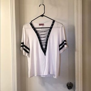 Cute V neck lace up shirt